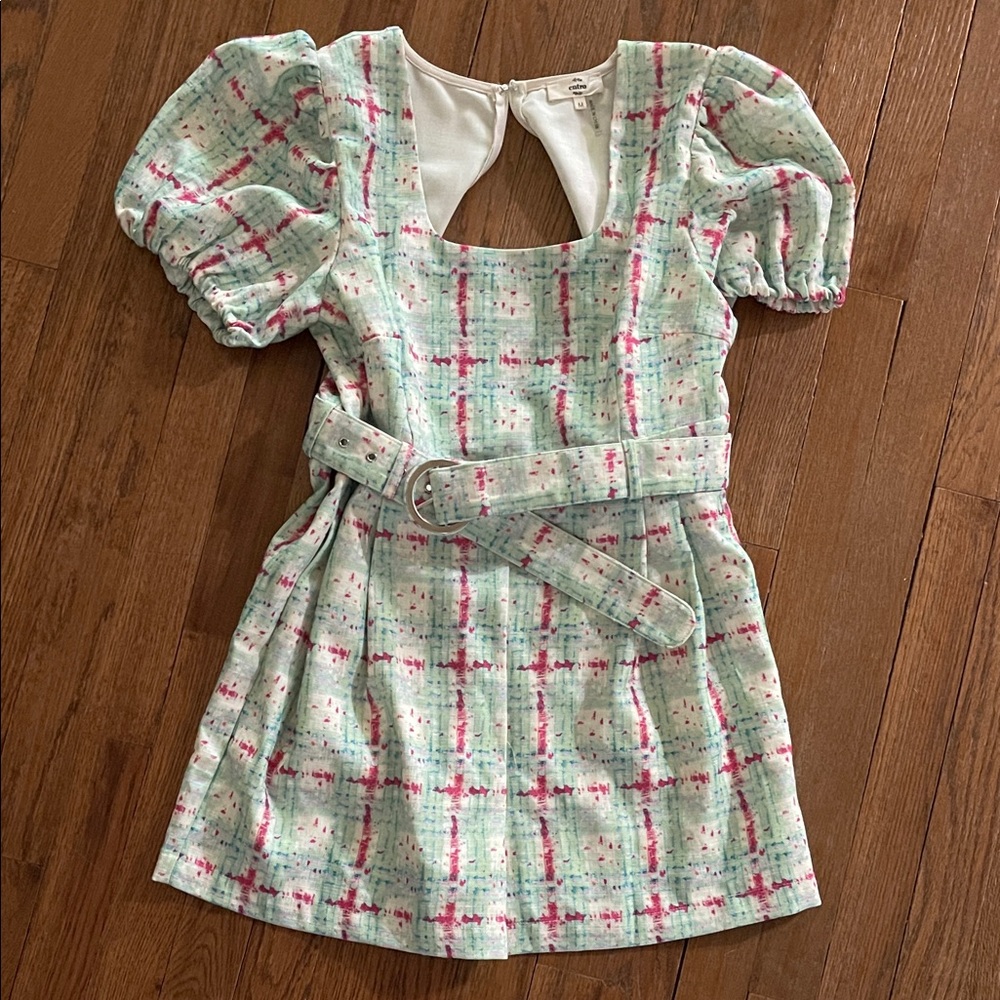 Entro Plaid Puff Sleeve Dress - Pink and Green